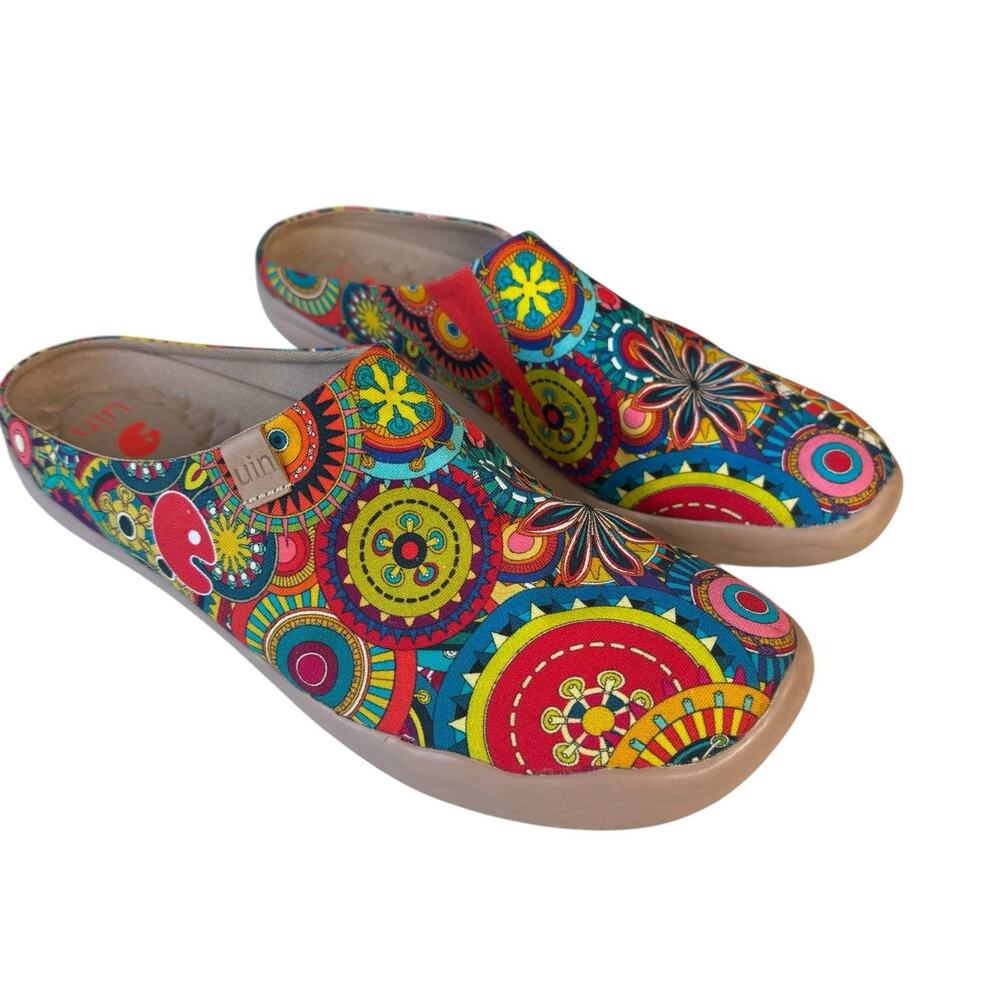 UIN Blossom Toledo Slides Women’s Sz 10 Colorful Artsy Comfort Clog Mules Shoes